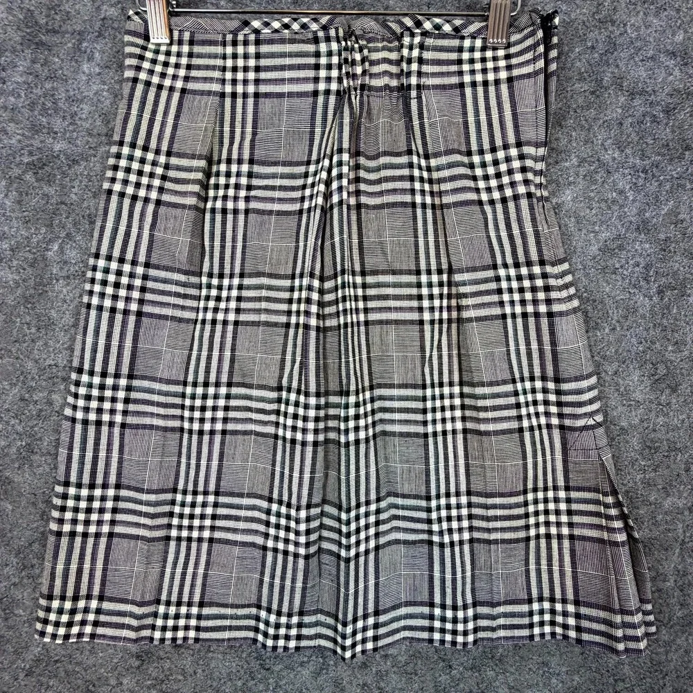 Vintage Mixed Blues A-Line Skirt‎ Womens 11 Black White Plaid Pleated Preppy 90s